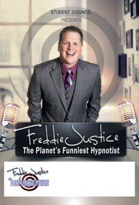 Spiral room Hypnotist Freddie Justice Fundraising poster