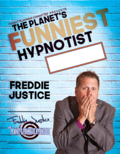 Light blue Hypnotist Freddie Justice Parent Cmtee poster